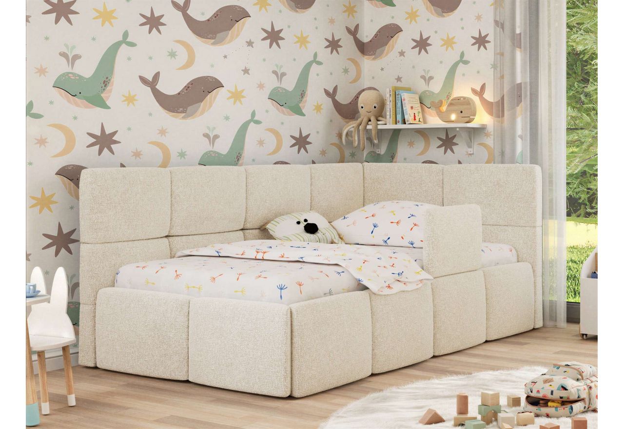 Łóżko dziecięce ARVO ALTA 90x200 - materac pocket - kremowy, struktura - strona prawa