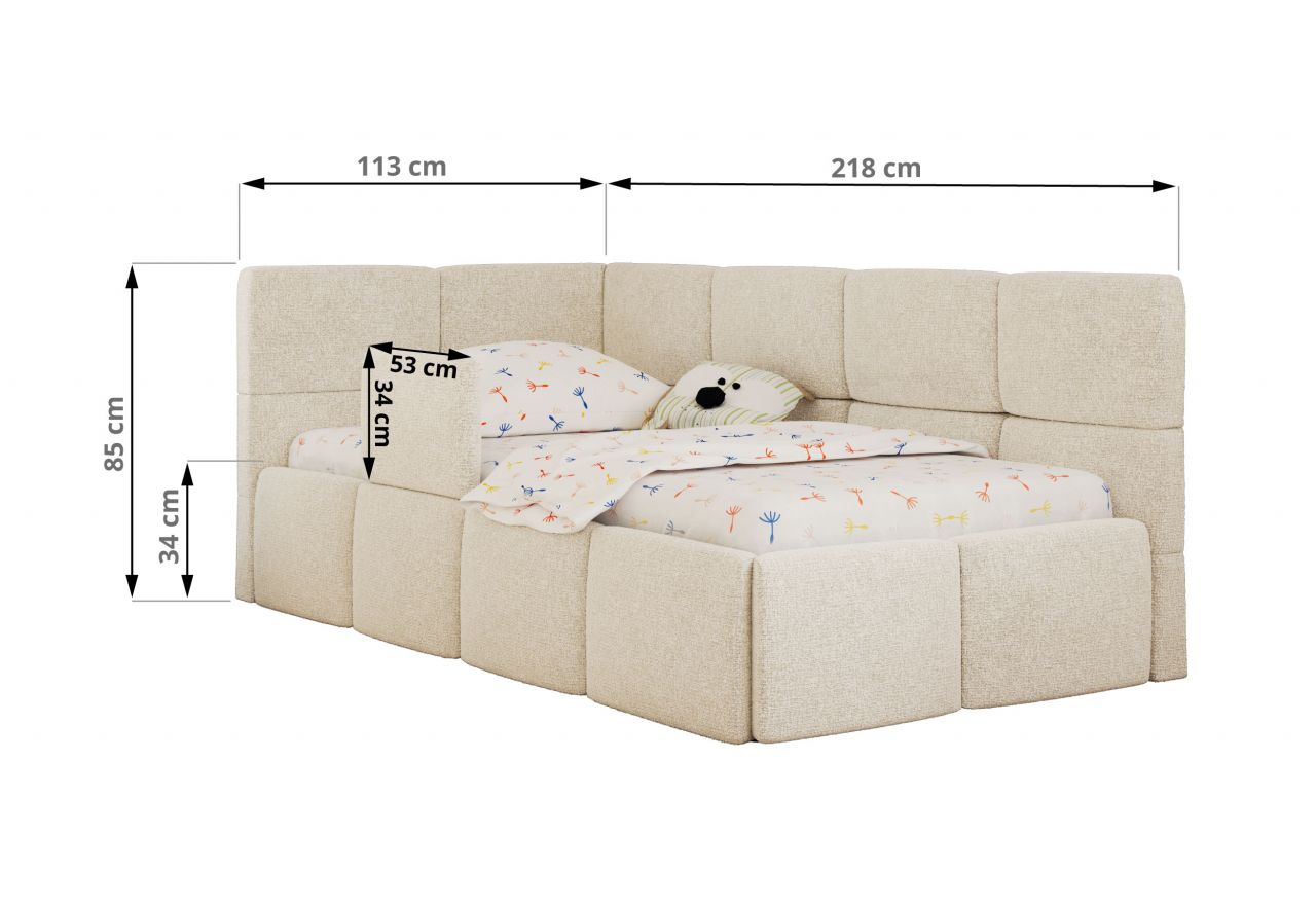 Łóżko dziecięce ARVO ALTA 90x200 - materac pocket - kremowy, struktura - strona prawa