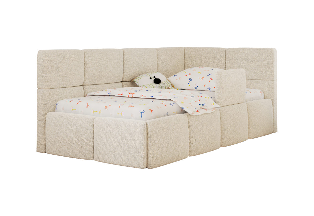 Łóżko dziecięce ARVO ALTA 90x200 - materac multipocket - kremowy, struktura - strona prawa