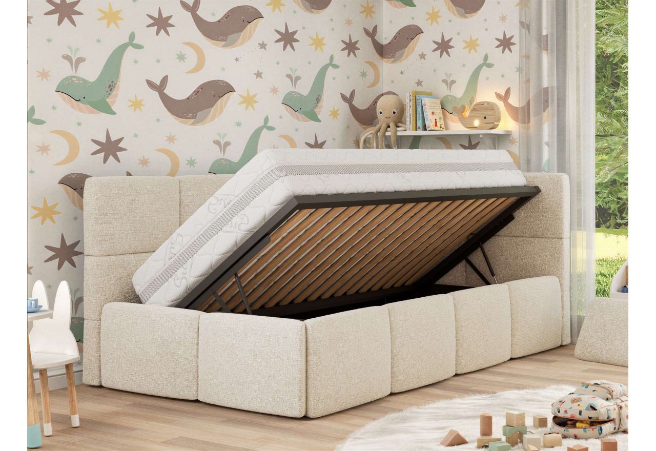 Łóżko dziecięce ARVO ALTA 90x200 - materac multipocket - kremowy, struktura - strona prawa