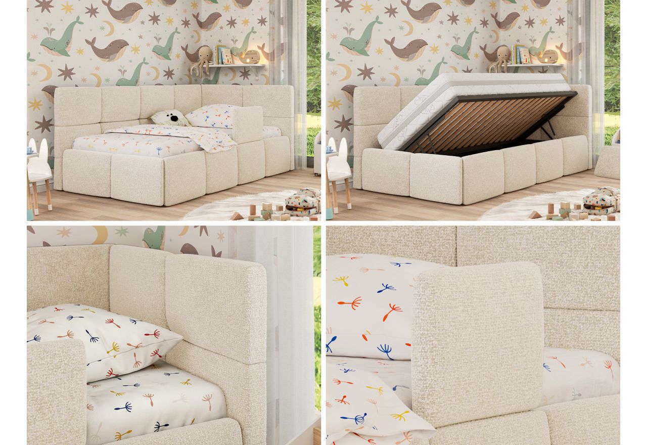 Łóżko dziecięce ARVO ALTA 90x200 - materac multipocket - kremowy, struktura - strona prawa