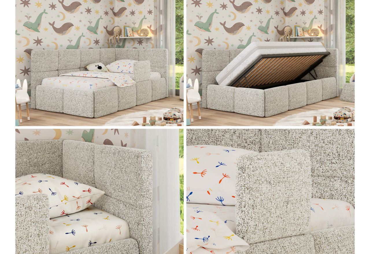 Łóżko dziecięce ARVO ALTA 90x200 - materac piankowy - beżowy, struktura - strona prawa