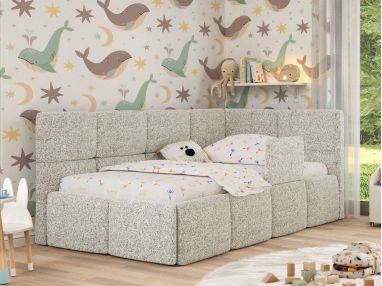 Łóżko dziecięce ARVO ALTA 90x200 - materac pocket - beżowy, struktura - strona prawa