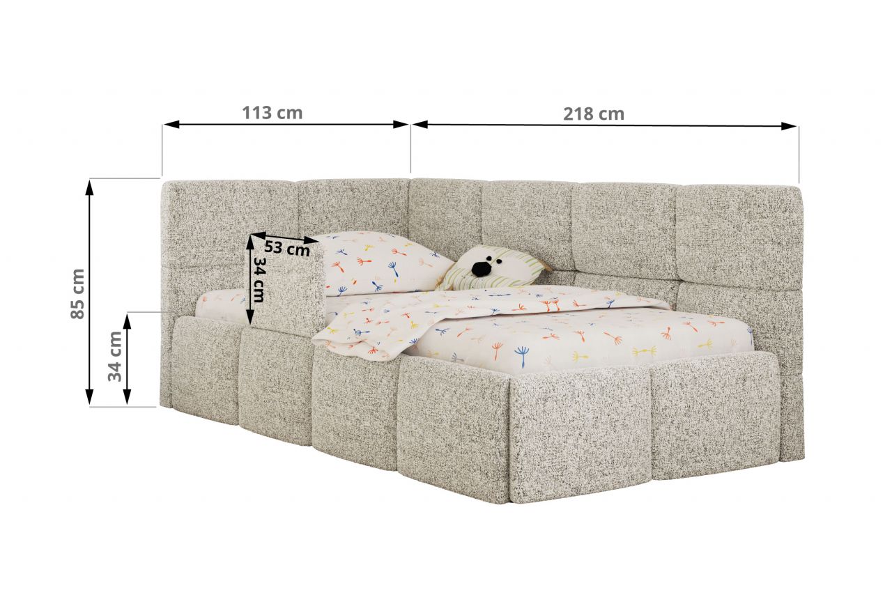 Łóżko dziecięce ARVO ALTA 90x200 - materac pocket - beżowy, struktura - strona prawa