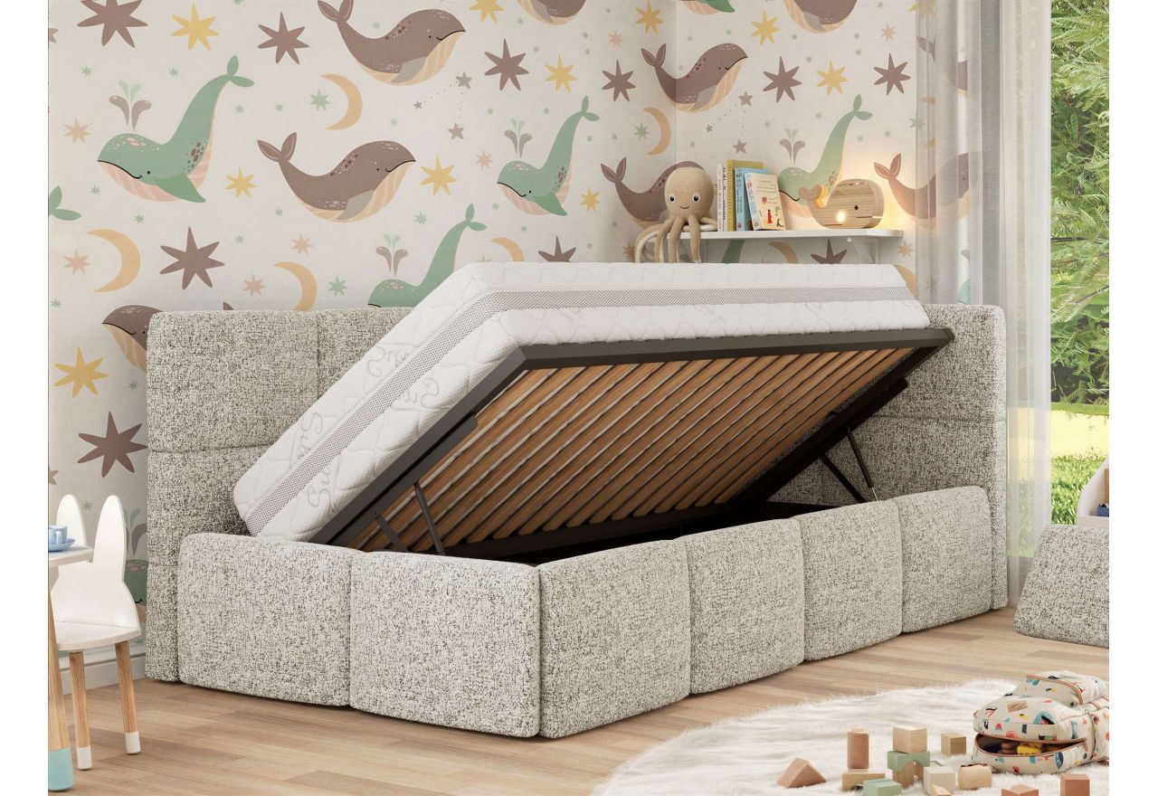 Łóżko dziecięce ARVO ALTA 90x200 - materac pocket - beżowy, struktura - strona prawa