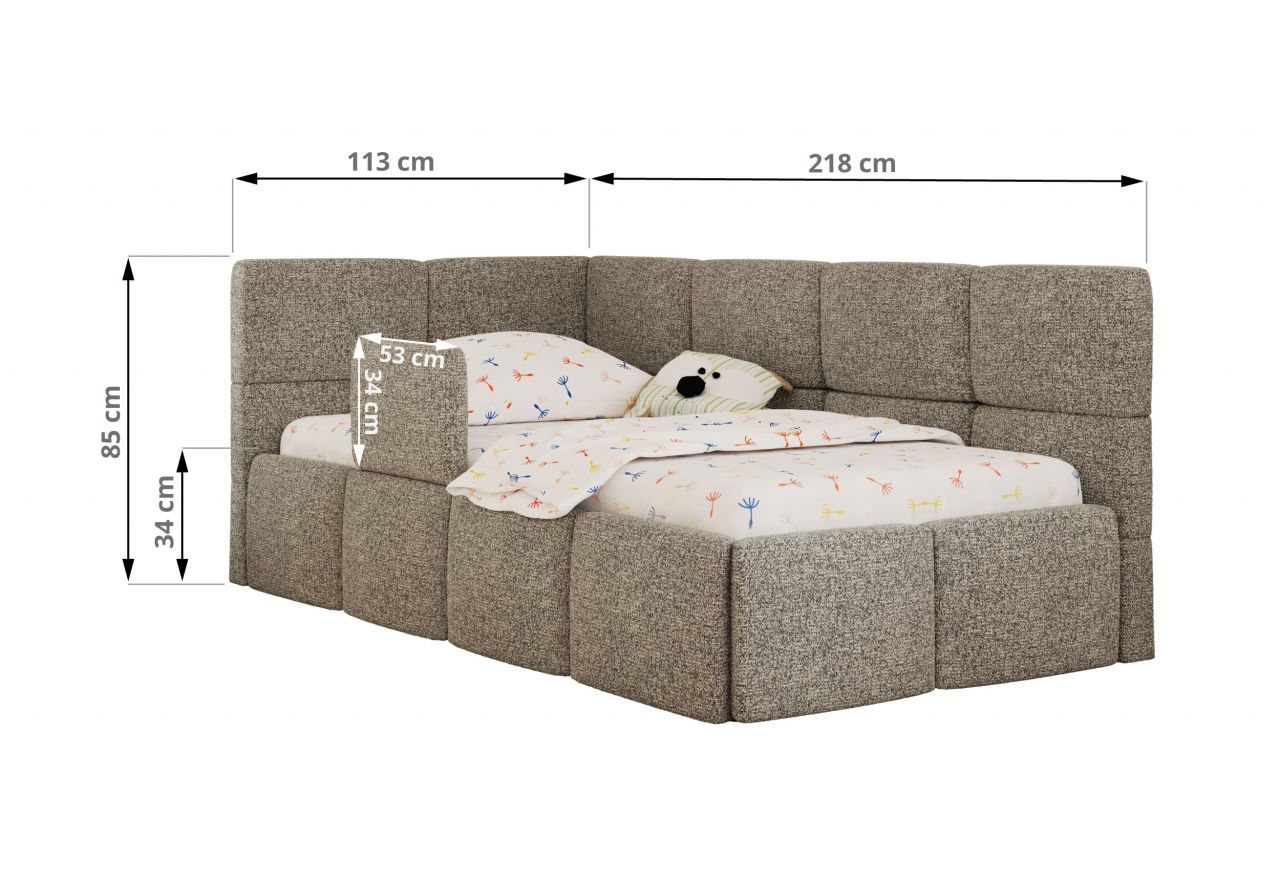 Łóżko dziecięce ARVO ALTA 90x200 - materac pocket - szary, struktura - strona prawa