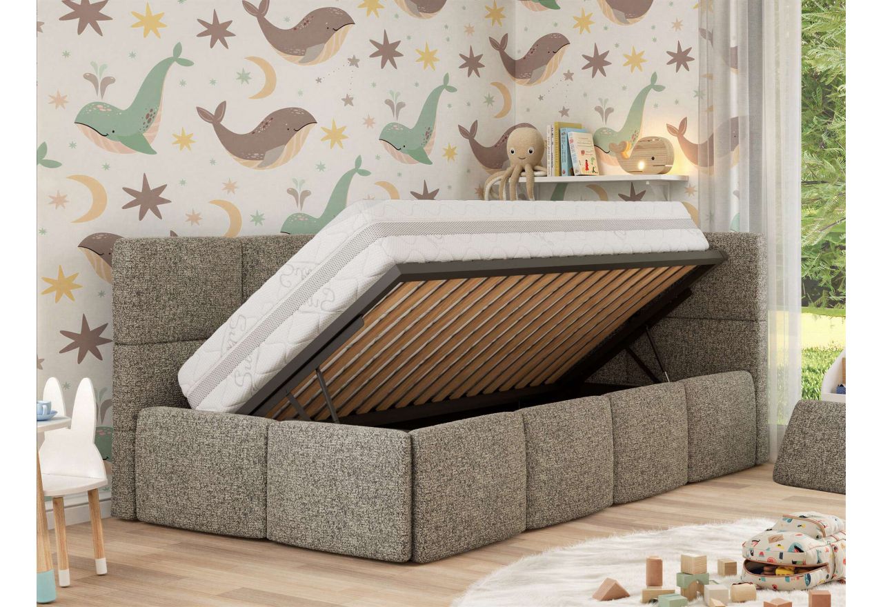 Łóżko dziecięce ARVO ALTA 90x200 - materac pocket - szary, struktura - strona prawa
