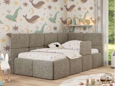 Łóżko dziecięce ARVO ALTA 90x200 - materac multipocket - szary, struktura - strona prawa