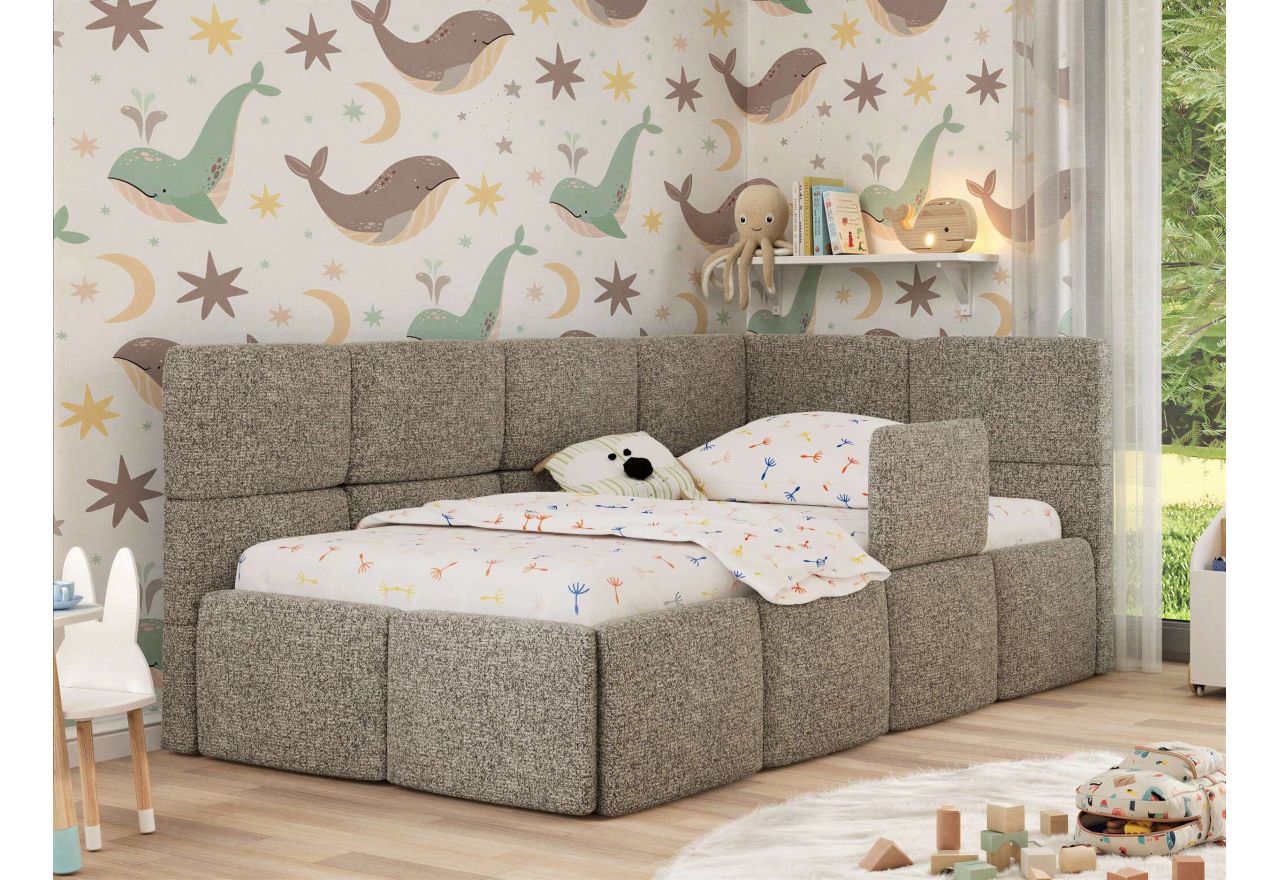 Łóżko dziecięce ARVO ALTA 90x200 - materac multipocket - szary, struktura - strona prawa