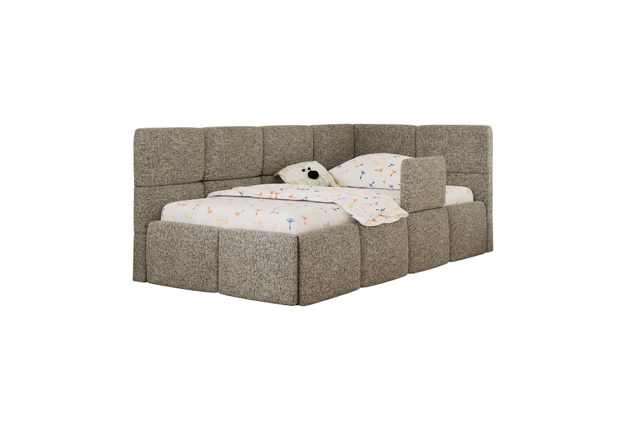 Łóżko dziecięce ARVO ALTA 90x200 - materac multipocket - szary, struktura - strona prawa