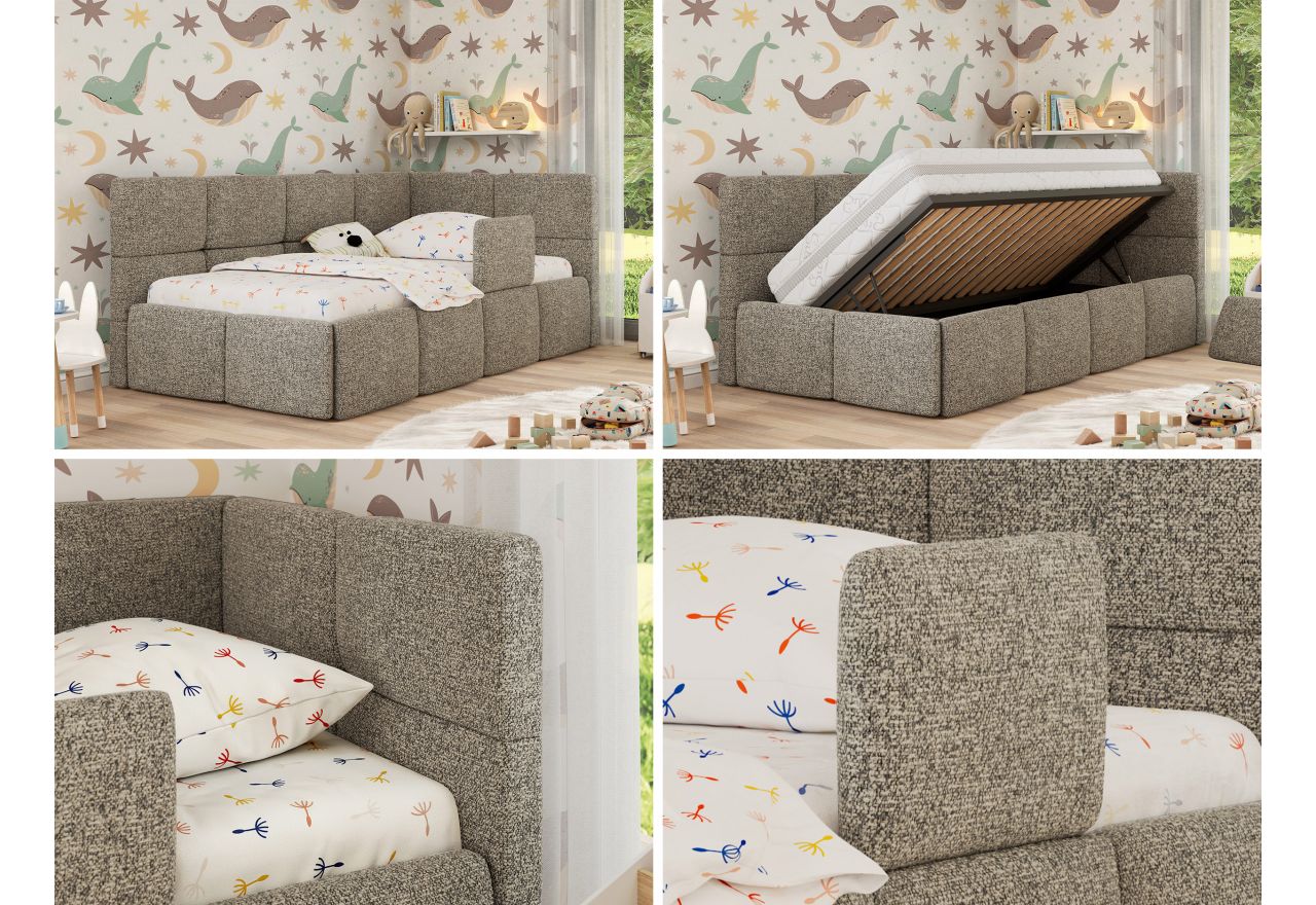 Łóżko dziecięce ARVO ALTA 90x200 - materac multipocket - szary, struktura - strona prawa