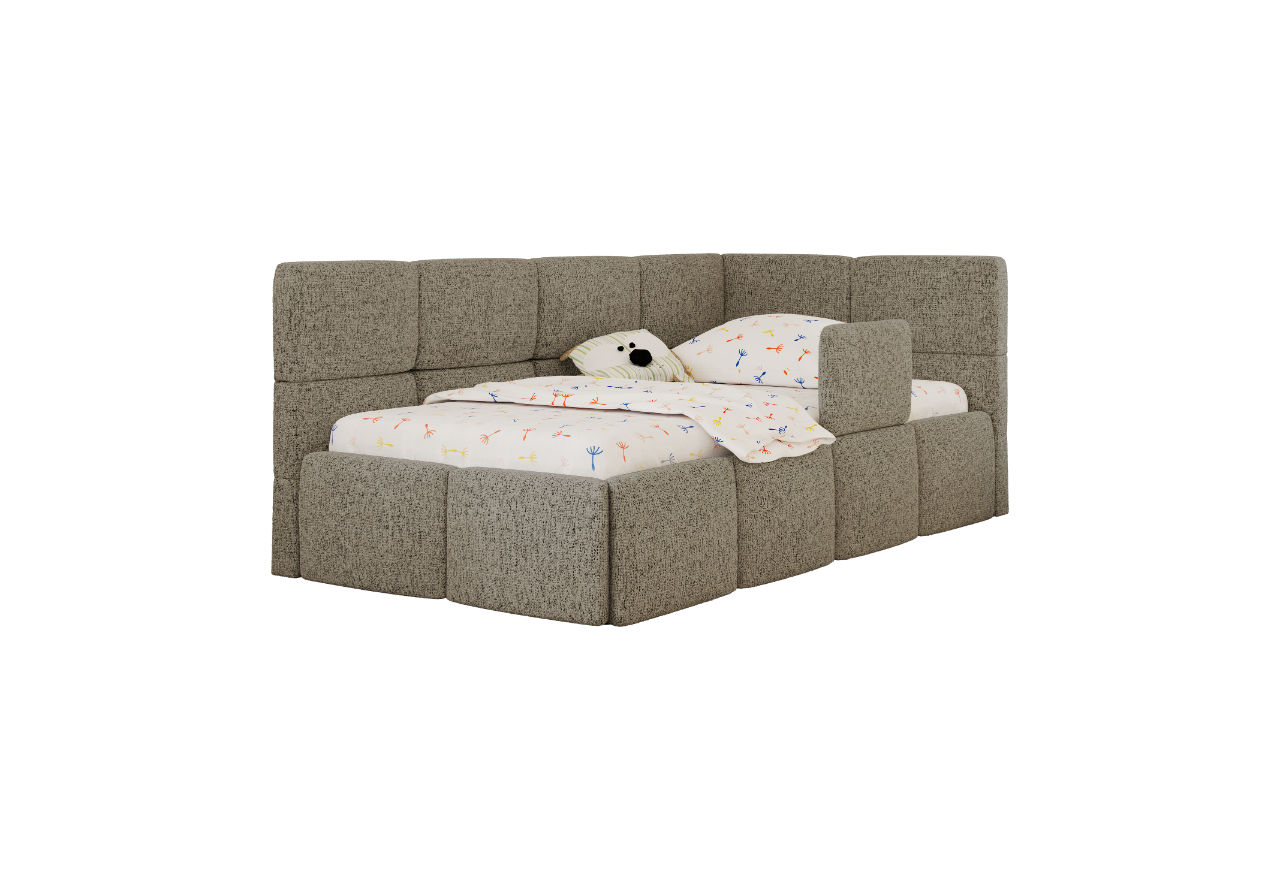 Łóżko dziecięce ARVO ALTA 90x200 - materac pocket - ciemnobeżowy, struktura - strona prawa