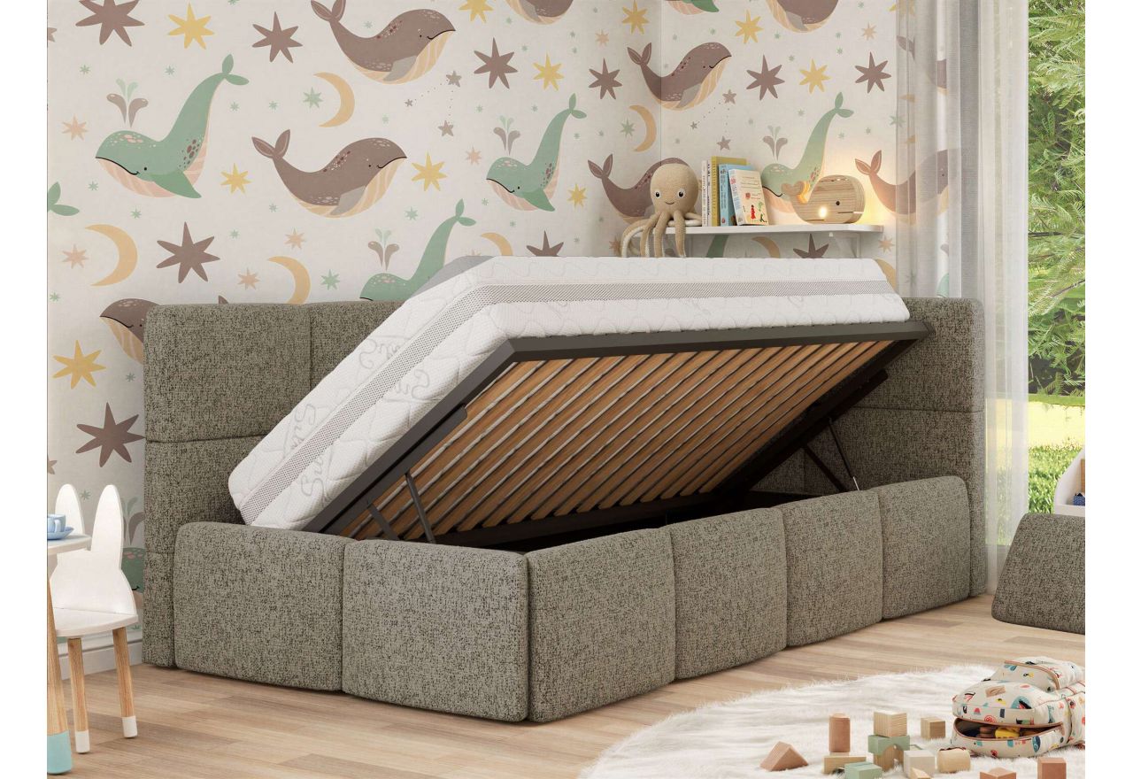 Łóżko dziecięce ARVO ALTA 90x200 - materac pocket - ciemnobeżowy, struktura - strona prawa