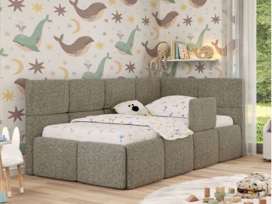 Łóżko dziecięce ARVO ALTA 90x200 - materac multipocket - ciemnobeżowy, struktura - strona prawa