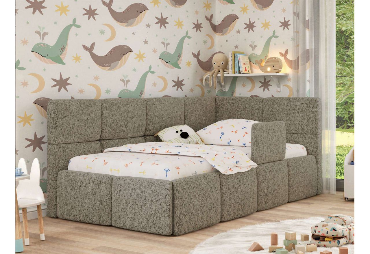 Łóżko dziecięce ARVO ALTA 90x200 - materac multipocket - ciemnobeżowy, struktura - strona prawa