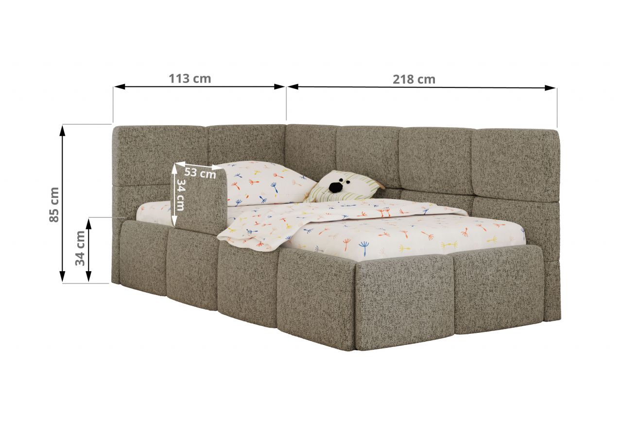 Łóżko dziecięce ARVO ALTA 90x200 - materac multipocket - ciemnobeżowy, struktura - strona prawa