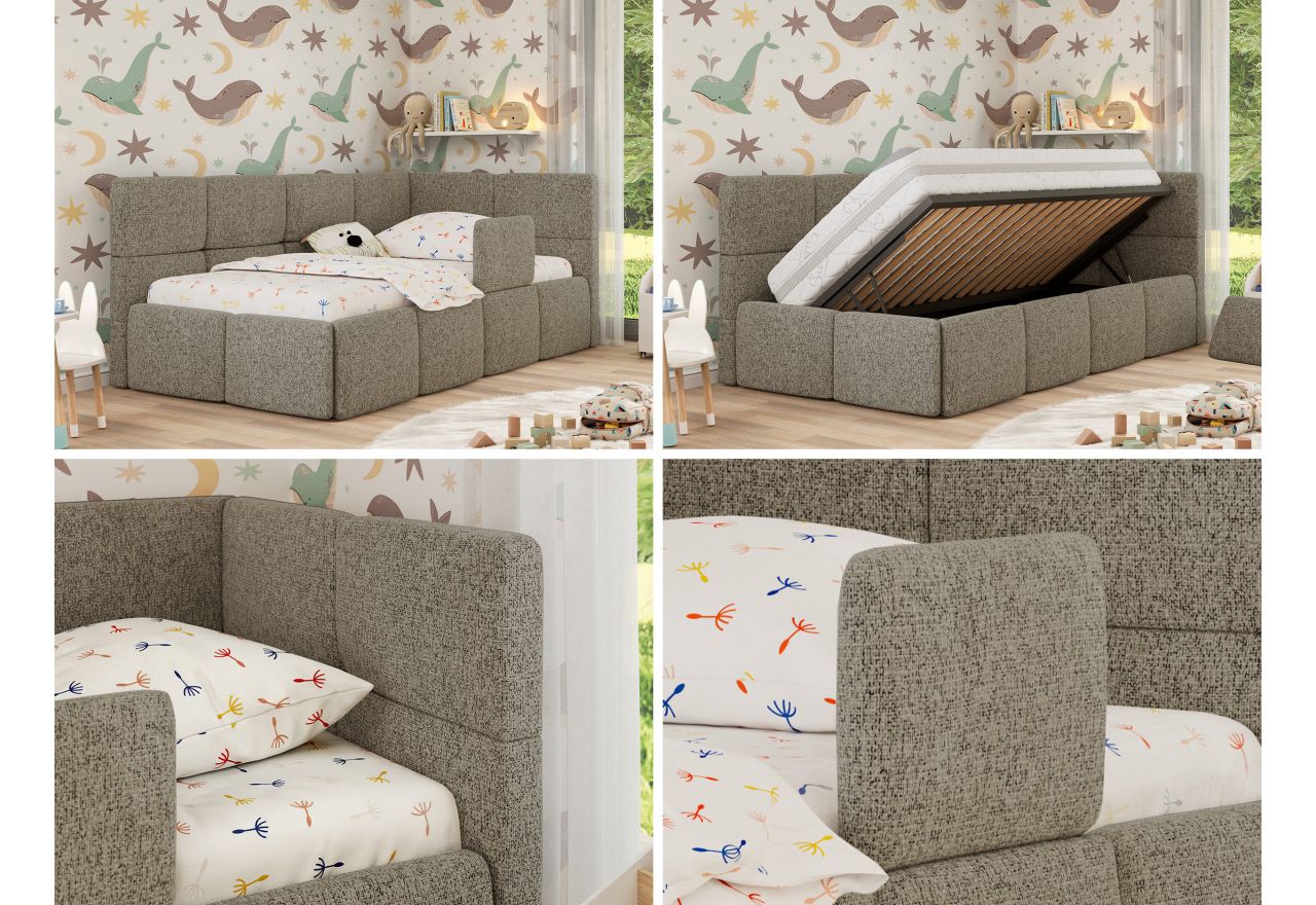 Łóżko dziecięce ARVO ALTA 90x200 - materac multipocket - ciemnobeżowy, struktura - strona prawa