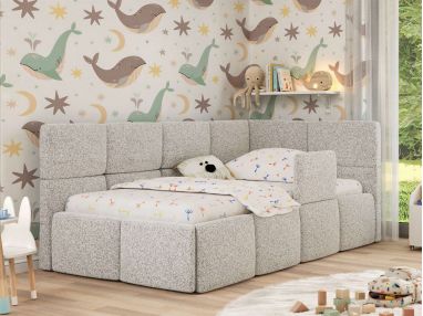 Łóżko dziecięce ARVO ALTA 90x200 - materac multipocket - jasnoszary, struktura - strona prawa