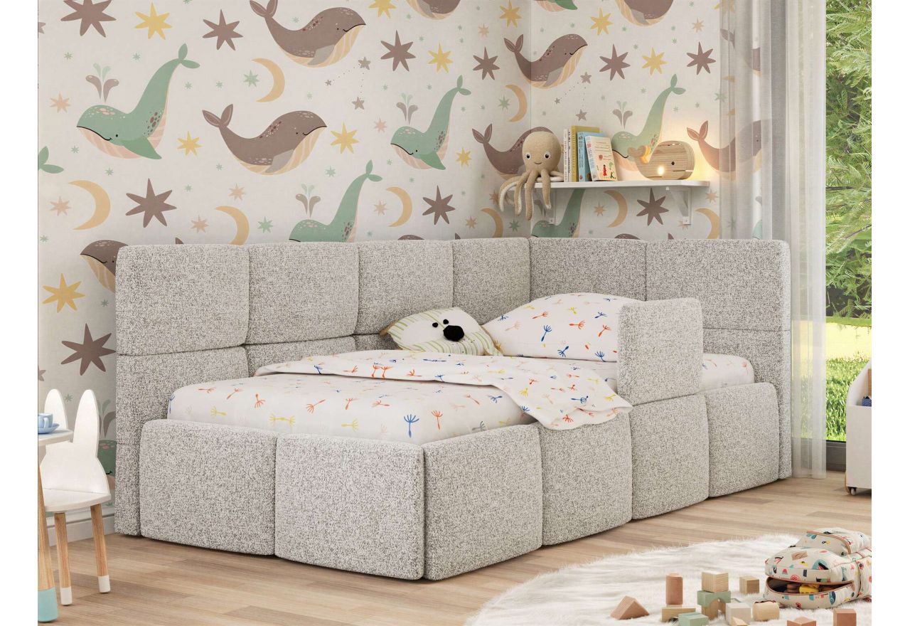 Łóżko dziecięce ARVO ALTA 90x200 - materac multipocket - jasnoszary, struktura - strona prawa