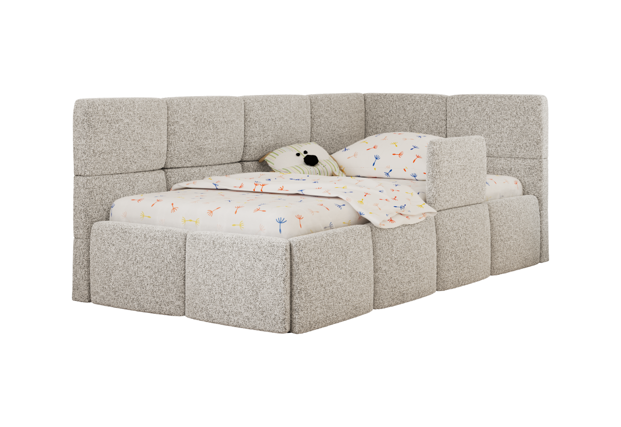 Łóżko dziecięce ARVO ALTA 90x200 - materac multipocket - jasnoszary, struktura - strona prawa