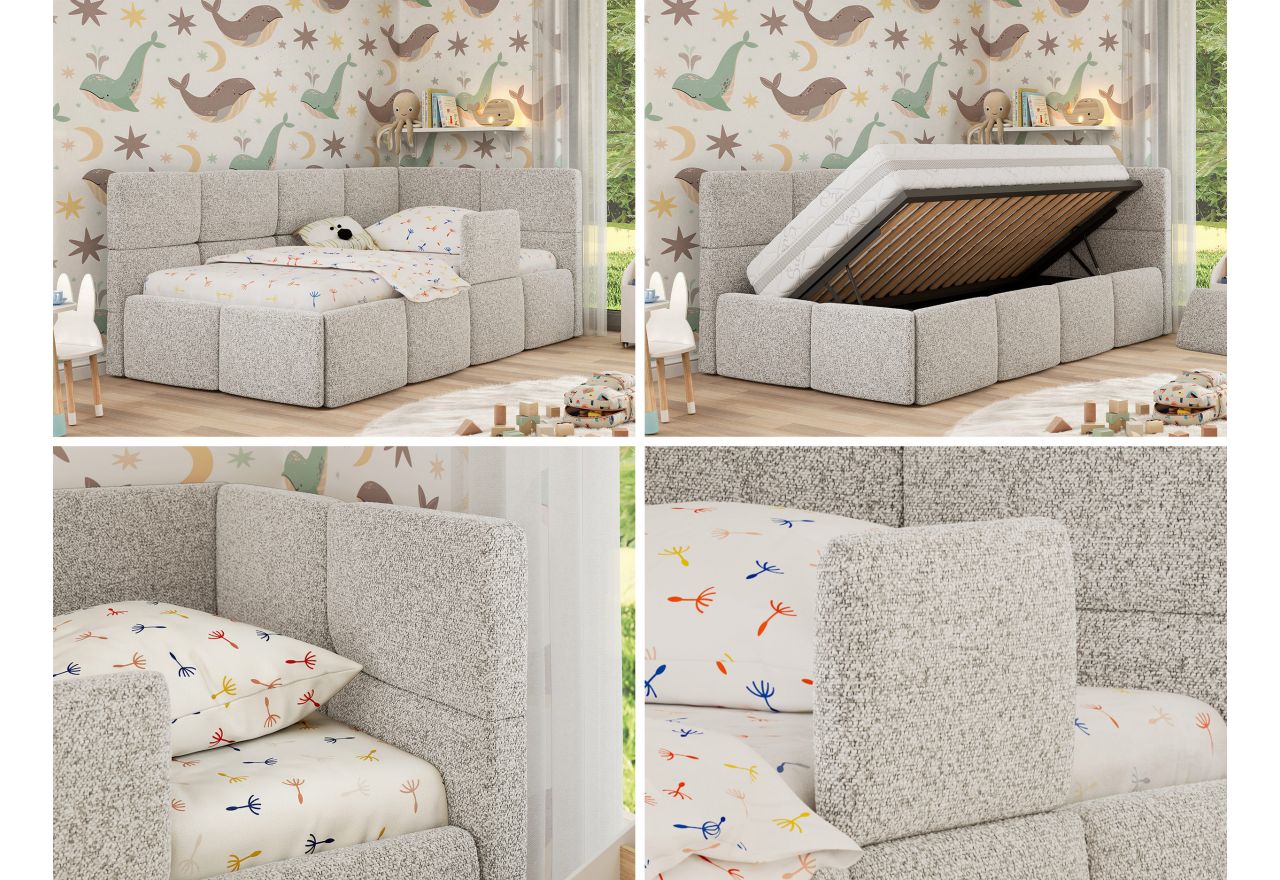 Łóżko dziecięce ARVO ALTA 90x200 - materac multipocket - jasnoszary, struktura - strona prawa