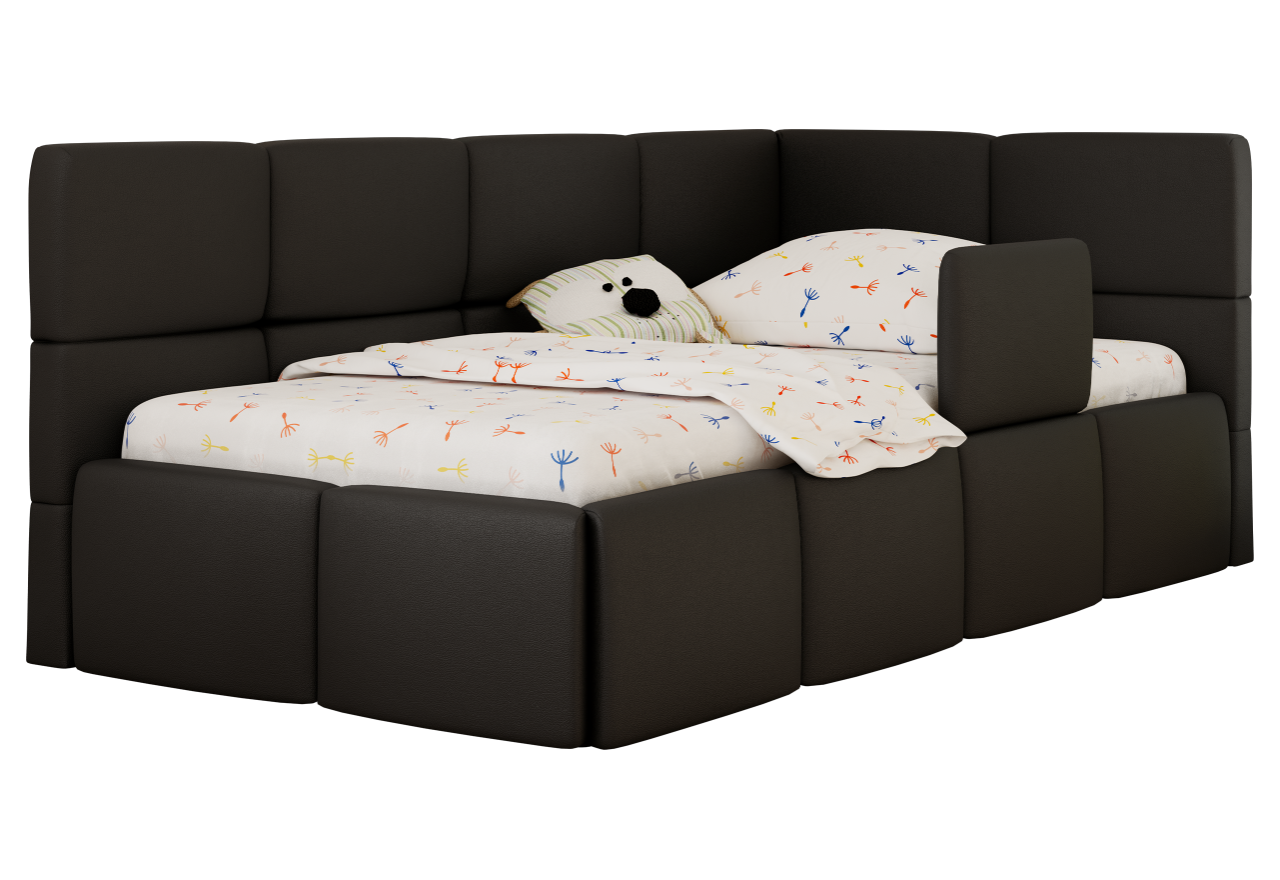 Łóżko dziecięce ARVO ALTA 90x200 - czarny, ekoskóra - strona prawa