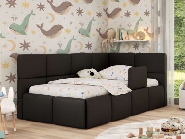 Łóżko dziecięce ARVO ALTA 90x200 - materac pocket - czarny, ekoskóra - strona prawa