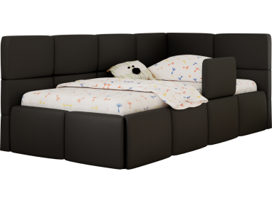 Łóżko dziecięce ARVO ALTA 90x200 - materac multipocket - czarny, ekoskóra - strona prawa