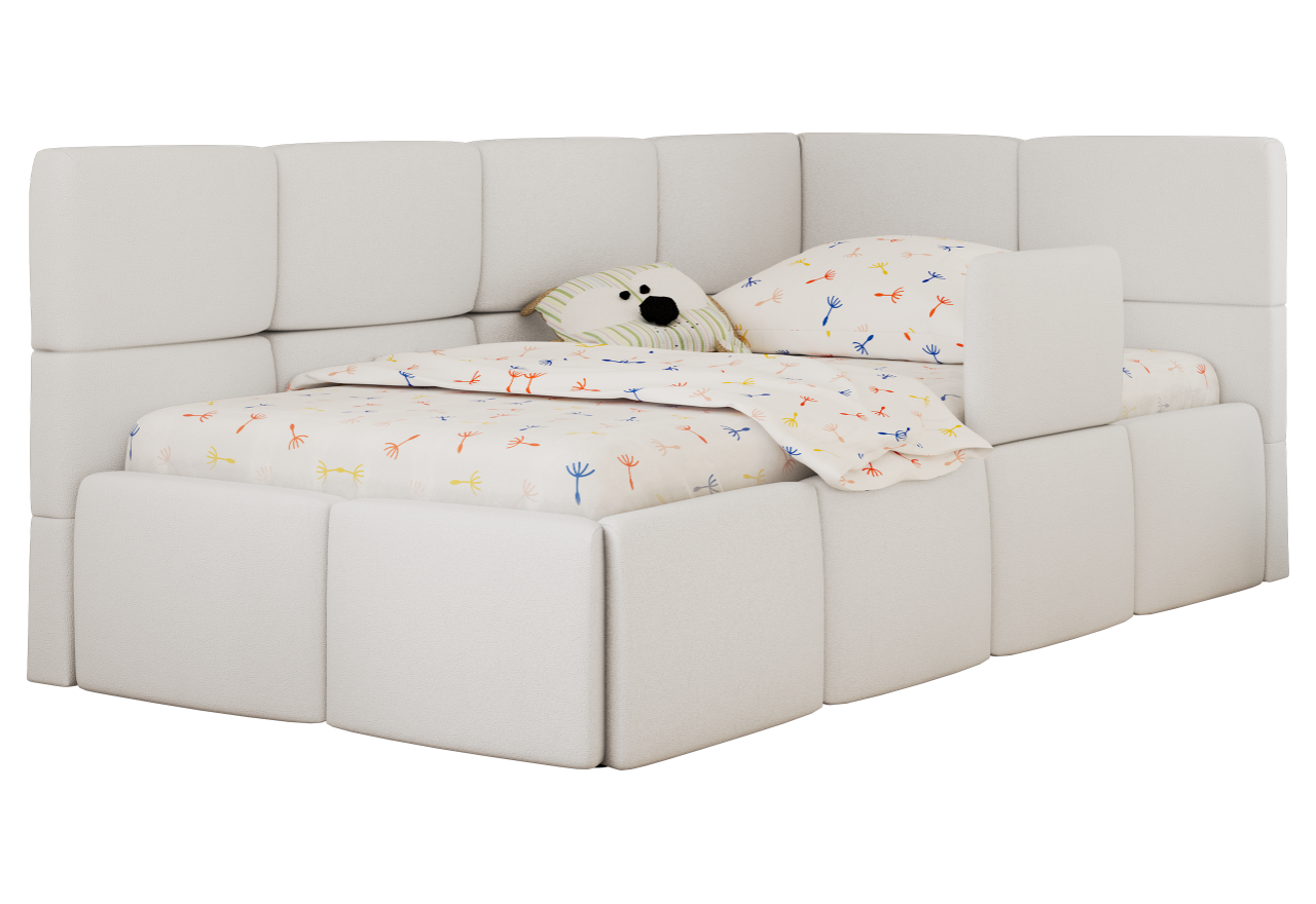 Łóżko dziecięce ARVO ALTA 90x200 - biały, ekoskóra - strona prawa