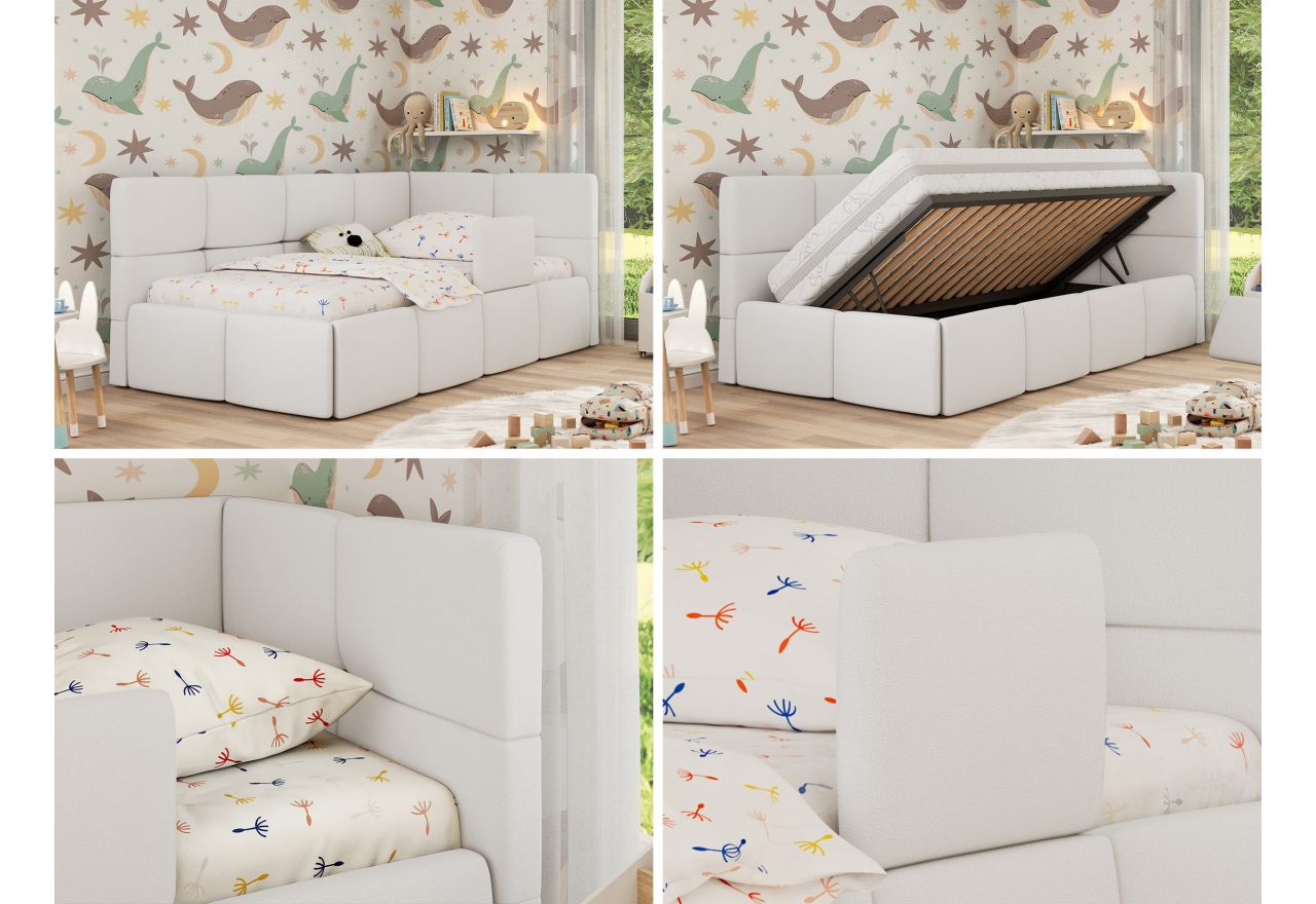 Łóżko dziecięce ARVO ALTA 90x200 - biały, ekoskóra - strona prawa