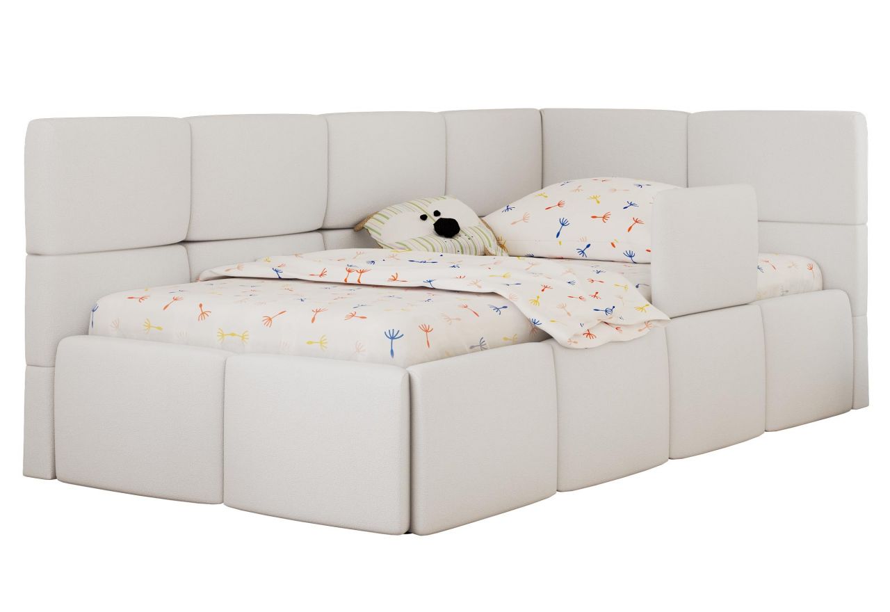 Łóżko dziecięce ARVO ALTA 90x200 - materac piankowy - biały, ekoskóra - strona prawa