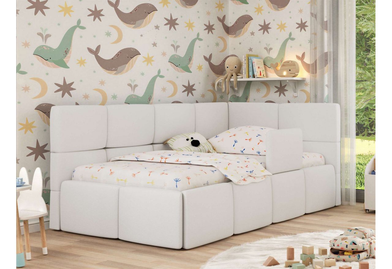 Łóżko dziecięce ARVO ALTA 90x200 - materac pocket - biały, ekoskóra - strona prawa