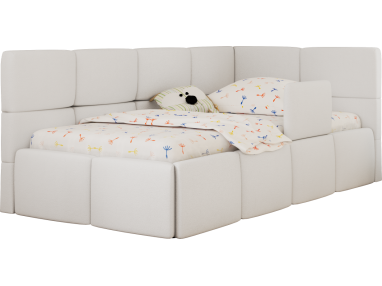 Łóżko dziecięce ARVO ALTA 90x200 - materac pocket - biały, ekoskóra - strona prawa