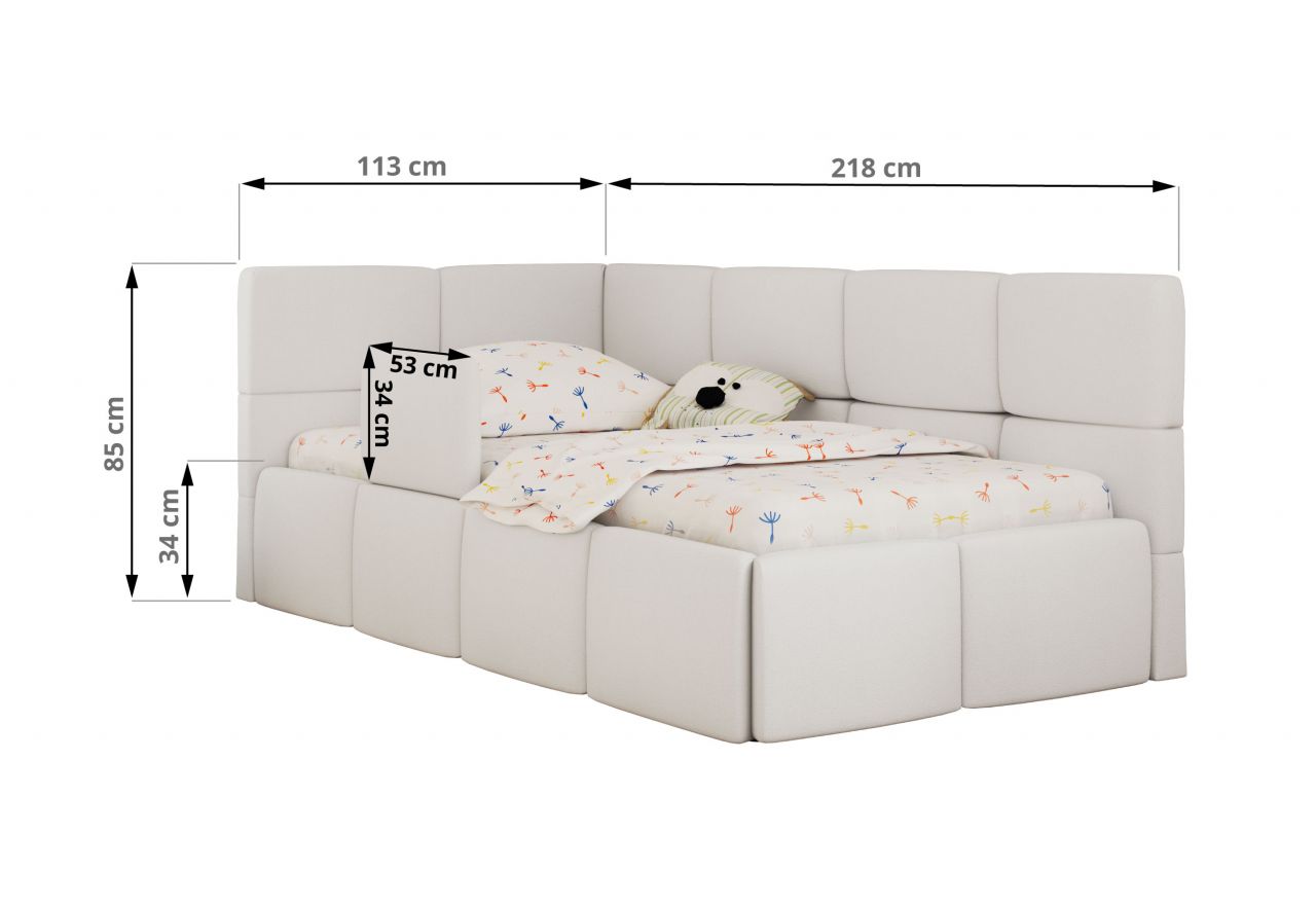 Łóżko dziecięce ARVO ALTA 90x200 - materac pocket - biały, ekoskóra - strona prawa