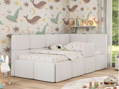 Łóżko dziecięce ARVO ALTA 90x200 - materac multipocket - biały, ekoskóra - strona prawa