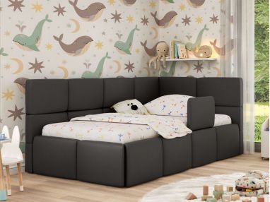 Łóżko dziecięce ARVO ALTA 90x200 - materac multipocket - szary, ekoskóra - strona prawa