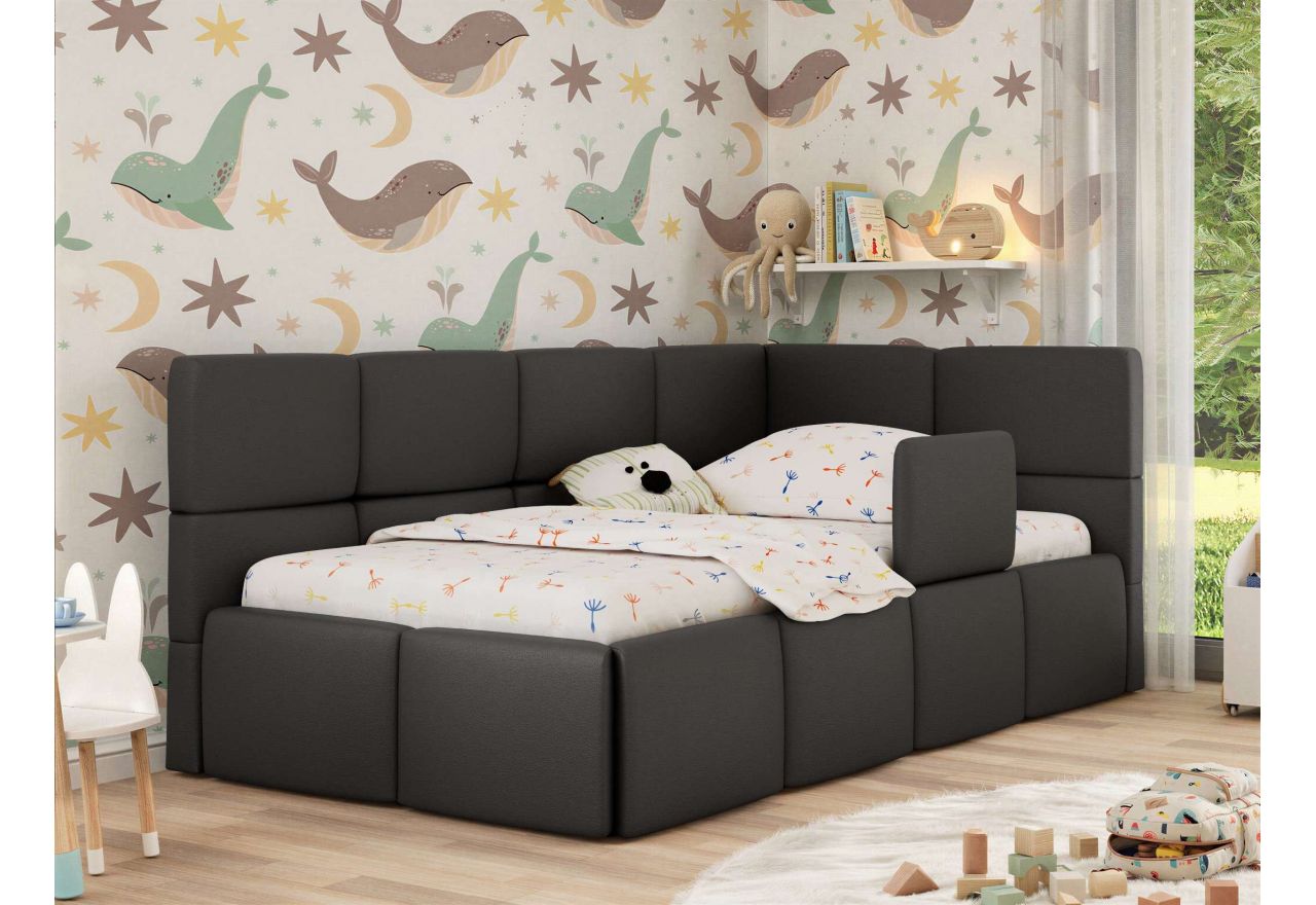 Łóżko dziecięce ARVO ALTA 90x200 - materac multipocket - szary, ekoskóra - strona prawa