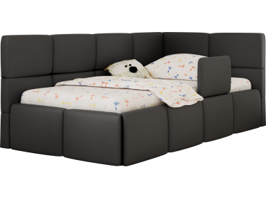 Łóżko dziecięce ARVO ALTA 90x200 - materac multipocket - szary, ekoskóra - strona prawa