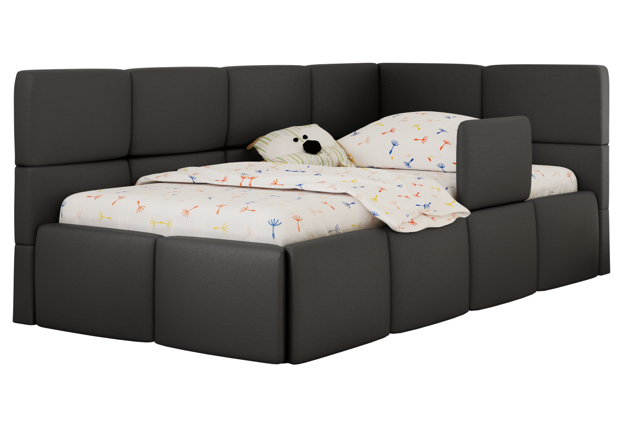 Łóżko dziecięce ARVO ALTA 90x200 - materac multipocket - szary, ekoskóra - strona prawa