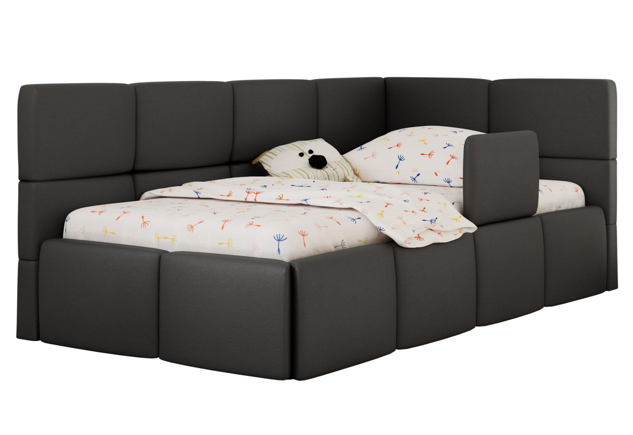 Łóżko dziecięce ARVO ALTA 90x200 - materac multipocket - szary, ekoskóra - strona prawa