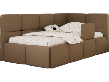 Łóżko dziecięce ARVO ALTA 90x200 - materac piankowy - brązowy, ekoskóra - strona prawa
