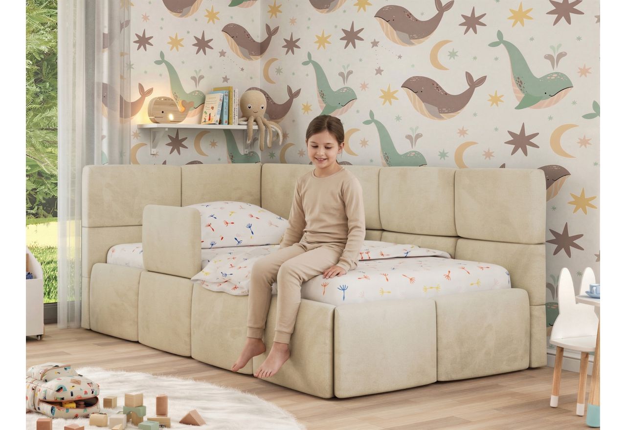 Łóżko dziecięce ARVO ALTA 90x200 - materac pocket - brązowy, ekoskóra - strona prawa