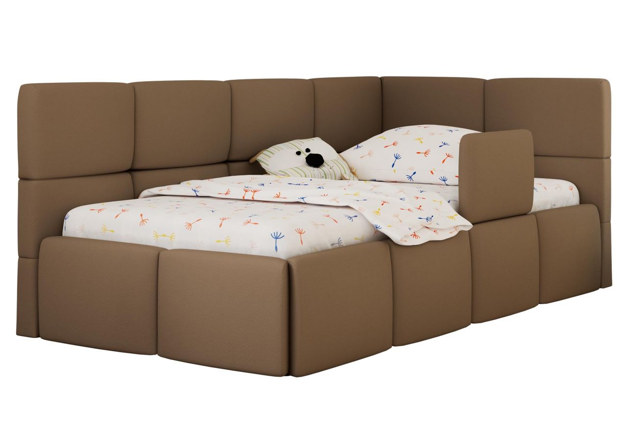 Łóżko dziecięce ARVO ALTA 90x200 - materac multipocket - brązowy, ekoskóra - strona prawa