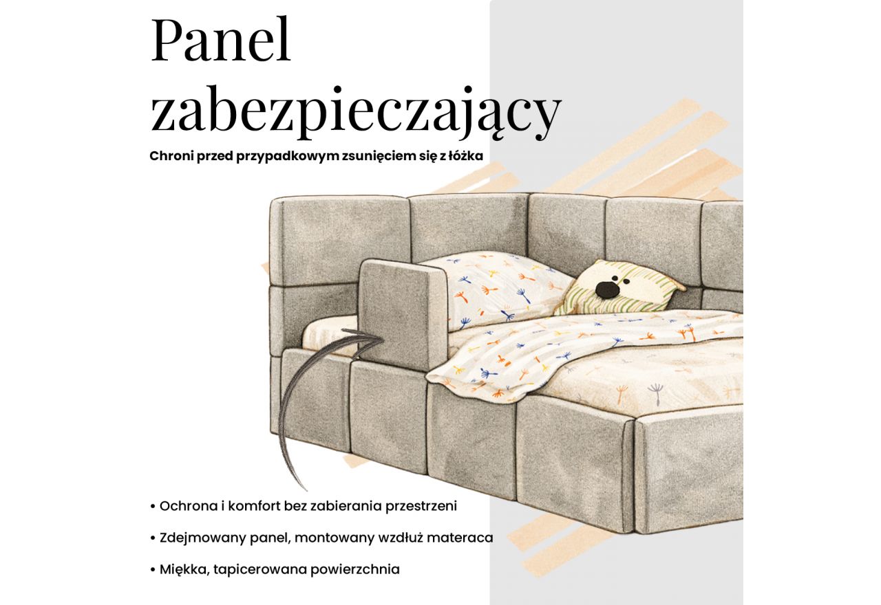 Łóżko dziecięce ARVO ALTA 90x200 - materac multipocket - brązowy, ekoskóra - strona prawa