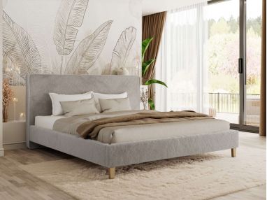 Łóżko tapicerowane LUMARO CLASSIC 140x200 - jasnoszary, plusz