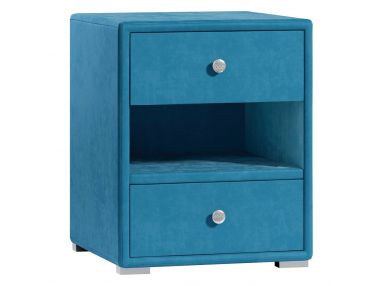 Tapicerowana szafka nocna w modnym stylu do sypialni - LUNA 3 ciemny niebieski