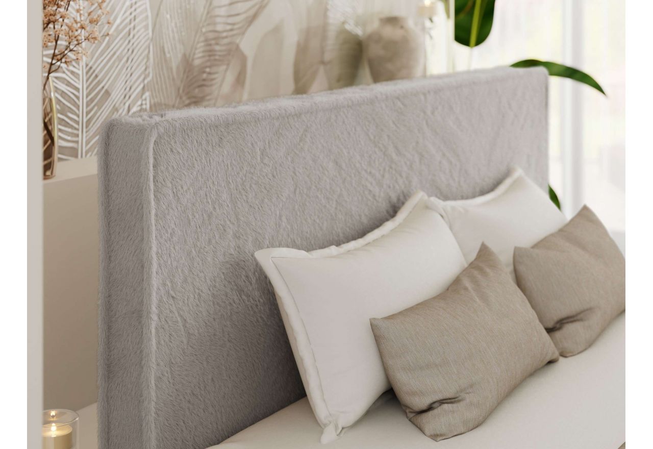 Łóżko tapicerowane LUMARO CLASSIC 140x200 - materac piankowy - jasnoszary, plusz