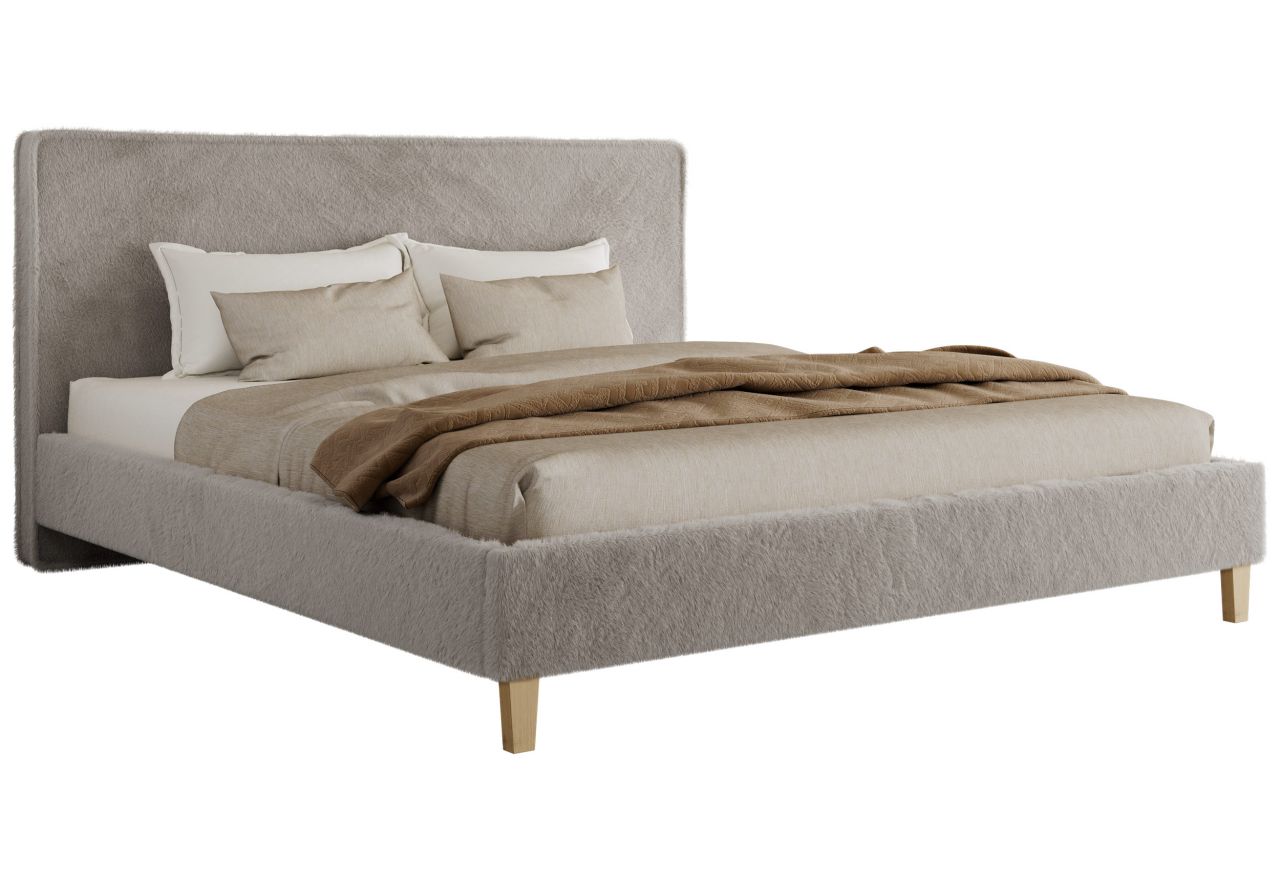 Łóżko tapicerowane LUMARO CLASSIC 180x200 - materac piankowy - jasnoszary, plusz