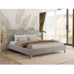 Łóżko tapicerowane LUMARO CLASSIC 160x200 - materac pocket - jasnoszary, plusz