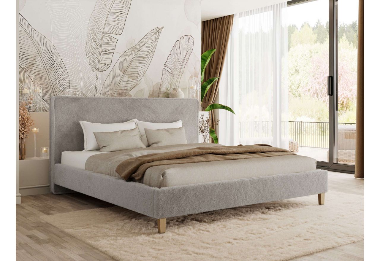 Łóżko tapicerowane LUMARO CLASSIC 180x200 - materac pocket - jasnoszary, plusz